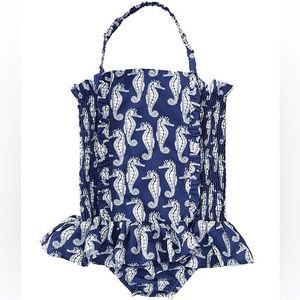 NWT Rachel Riley Seashorse Ruched 1-Piece Swimsuit